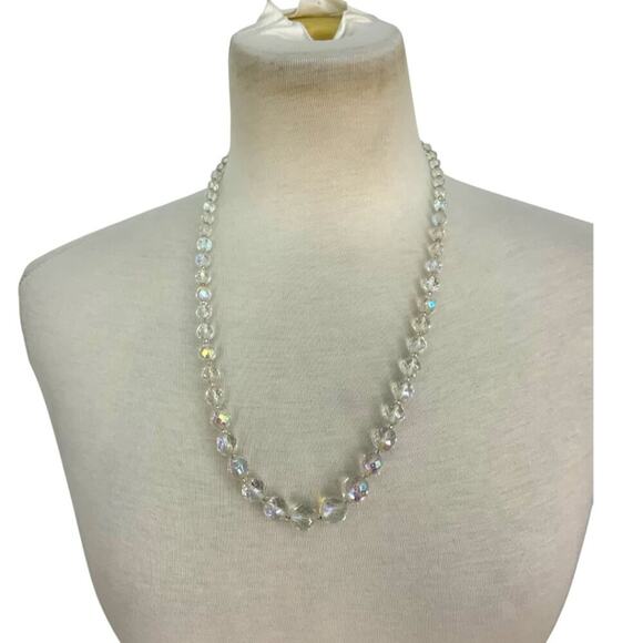 Vintage Clear Iridescent Graduated Bead Necklace - Picture 1 of 4